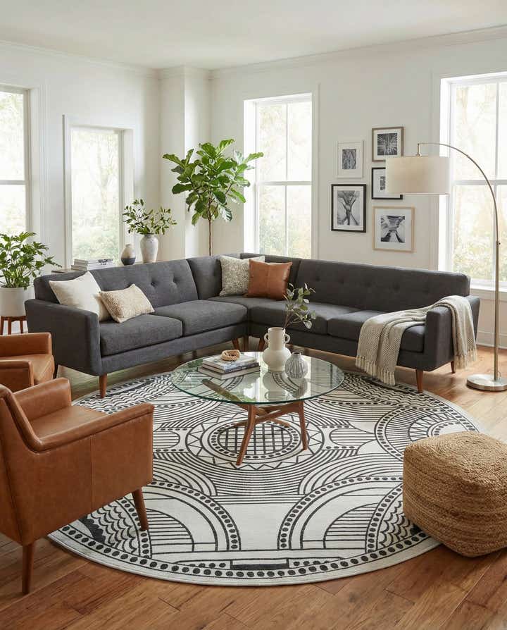 12' x 12' Easy-Clean Traditional Indoor / Outdoor Round Rug