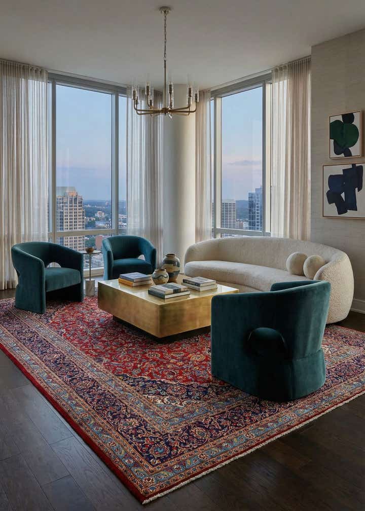 9' 8 x 12' 9 Hand Knotted Kashan Persian Wool Rug