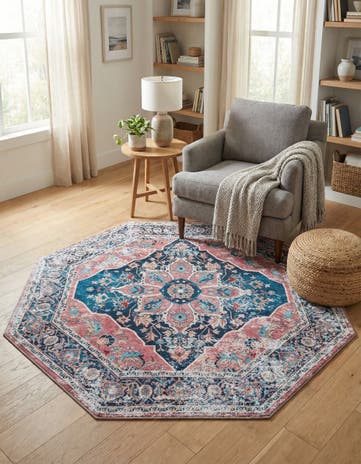Navy Blue Washable Yara Octagon Rug