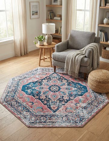 Navy Blue Washable Yara Octagon Rug