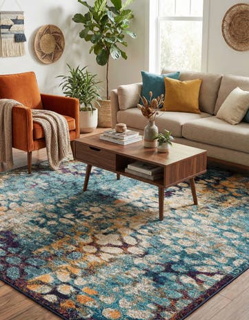 Blue Washable Carnevale Square Rug