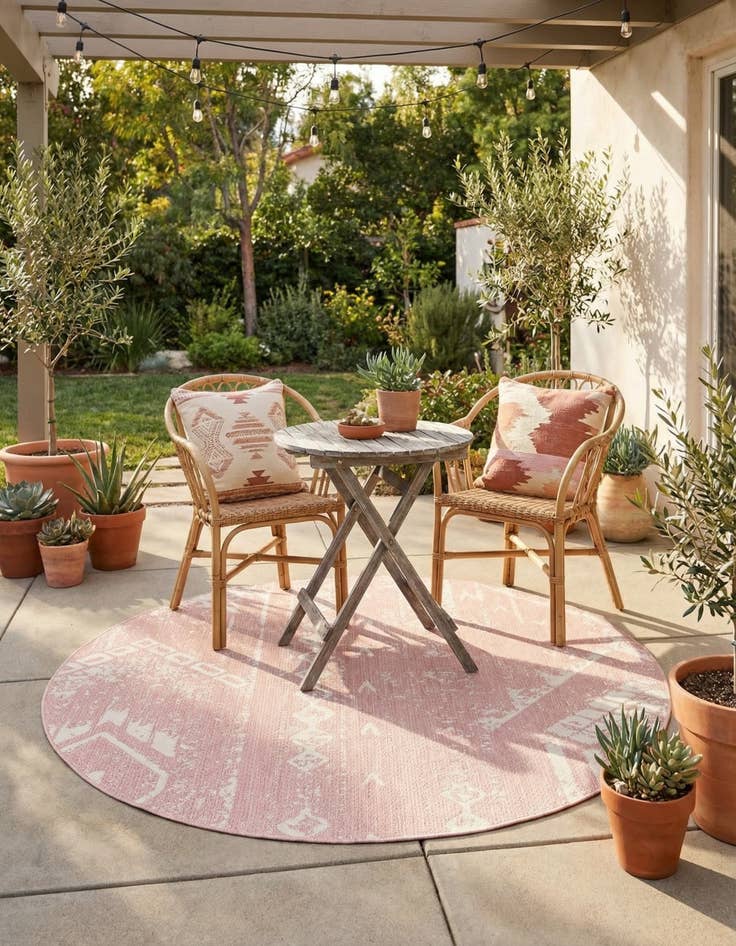 Detail image of 6' x 6'  Washable Bohemian Indoor / Outdoor Round Rug