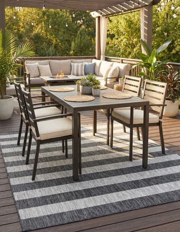 Charcoal Gray Easy-Clean Ribbon Indoor / Outdoor Rug