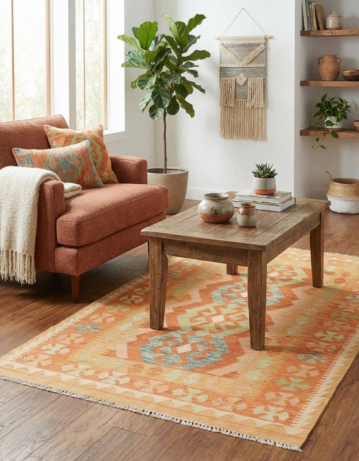Detail image of 3' 2 x 5' Hand Woven Kilim Waziri Wool Rug