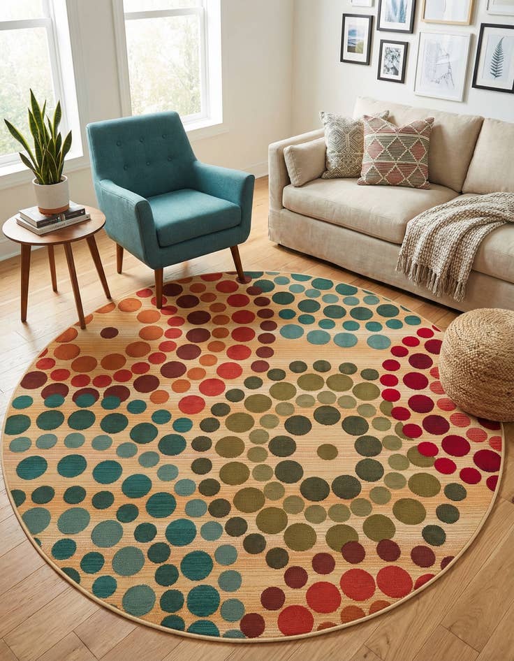 Detail image of 5' x 5'  Washable Modern Indoor / Outdoor Round Rug