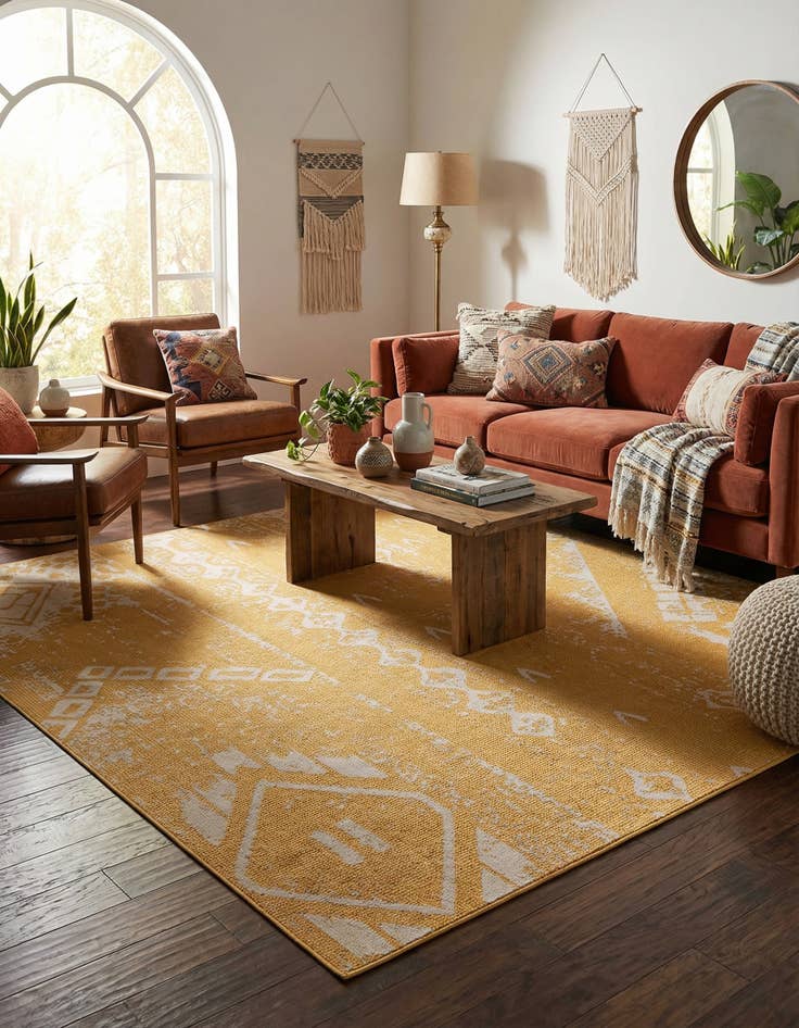 Detail image of 10' 8 x 10' 8 Easy-Clean Bohemian Indoor / Outdoor Square Rug