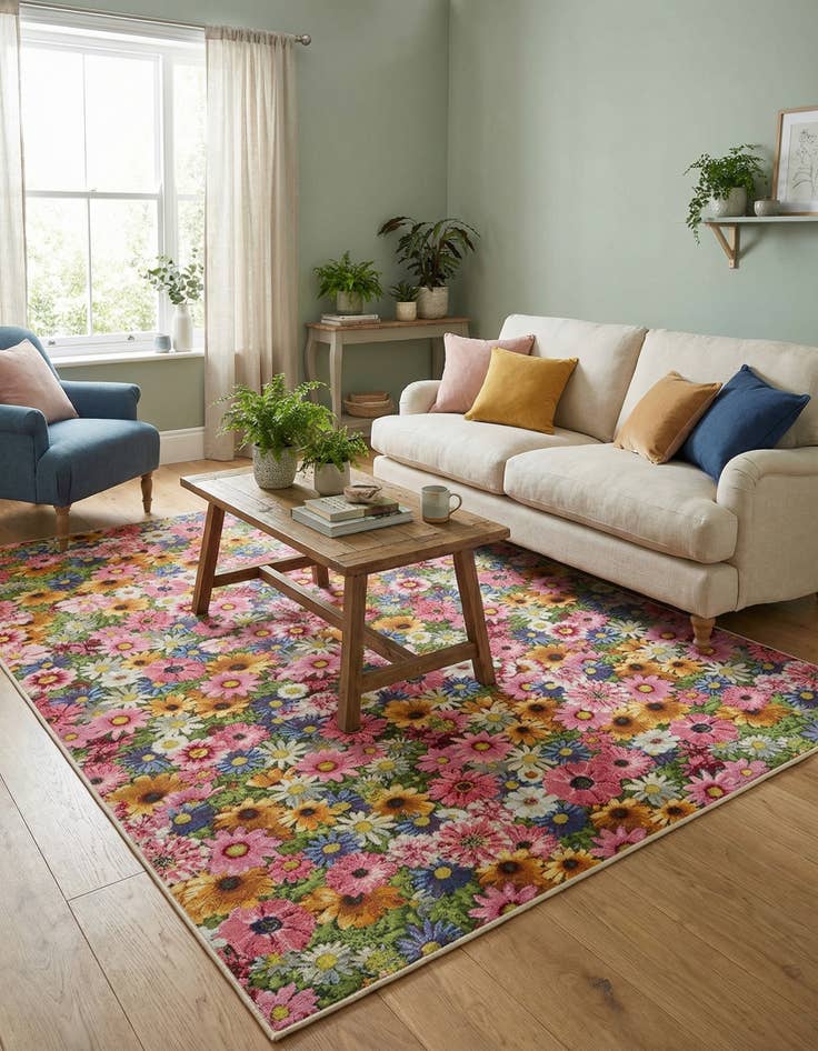 Detail image of  7' x 10'  Washable Botanical Indoor / Outdoor Rug