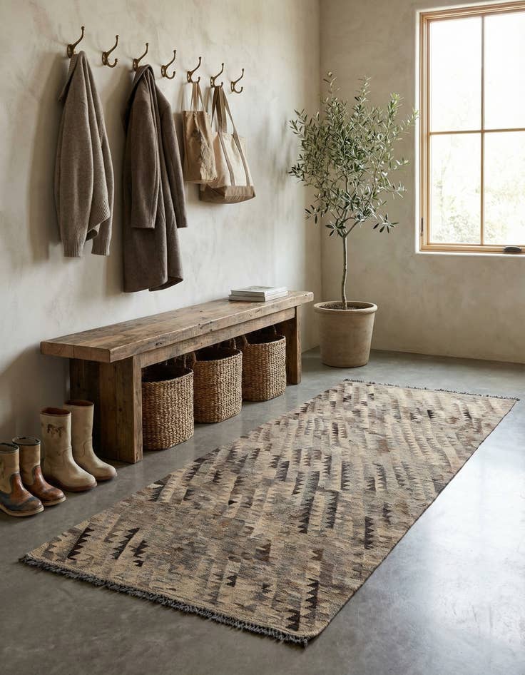 Detail image of  4' x 5' 10  Hand Woven Kilim Maymana Wool Rug