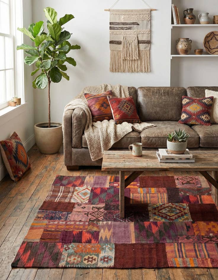 Detail image of  4' x 6'  Hand Woven Kilim Patchwork Wool Rug