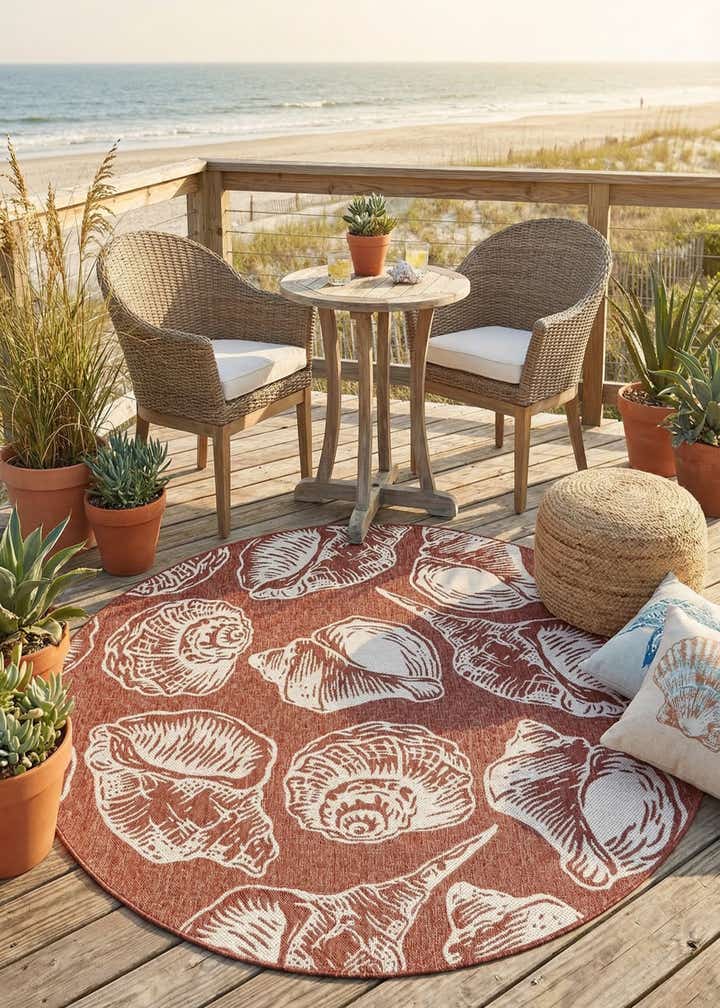 7' 10 x 7' 10 Easy-Clean Coastal Indoor / Outdoor Round Rug