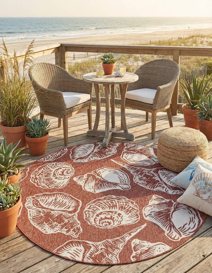 Detail image of 7' 10 x 7' 10  Washable Coastal Indoor / Outdoor Round Rug
