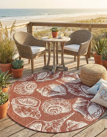 7' 10 x 7' 10 Easy-Clean Coastal Indoor / Outdoor Round Rug