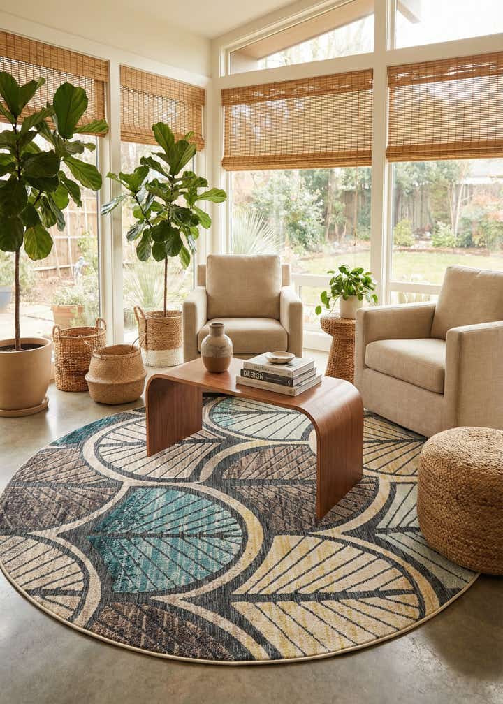 7' 10 x 7' 10 Easy-Clean Casablanca Indoor / Outdoor Round Rug