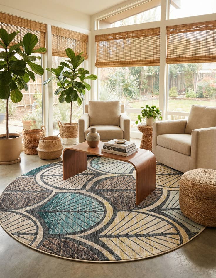 Detail image of 7' 10 x 7' 10 Easy-Clean Casablanca Indoor / Outdoor Round Rug
