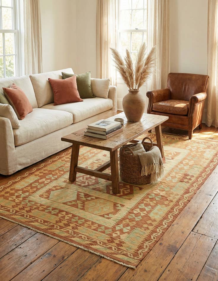 Detail image of 4' 10 x 6' 8  Hand Woven Kilim Waziri Wool Rug