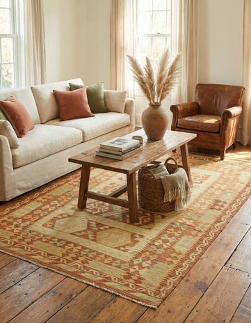 4' 10 x 6' 8 Hand Woven Kilim Waziri Wool Rug