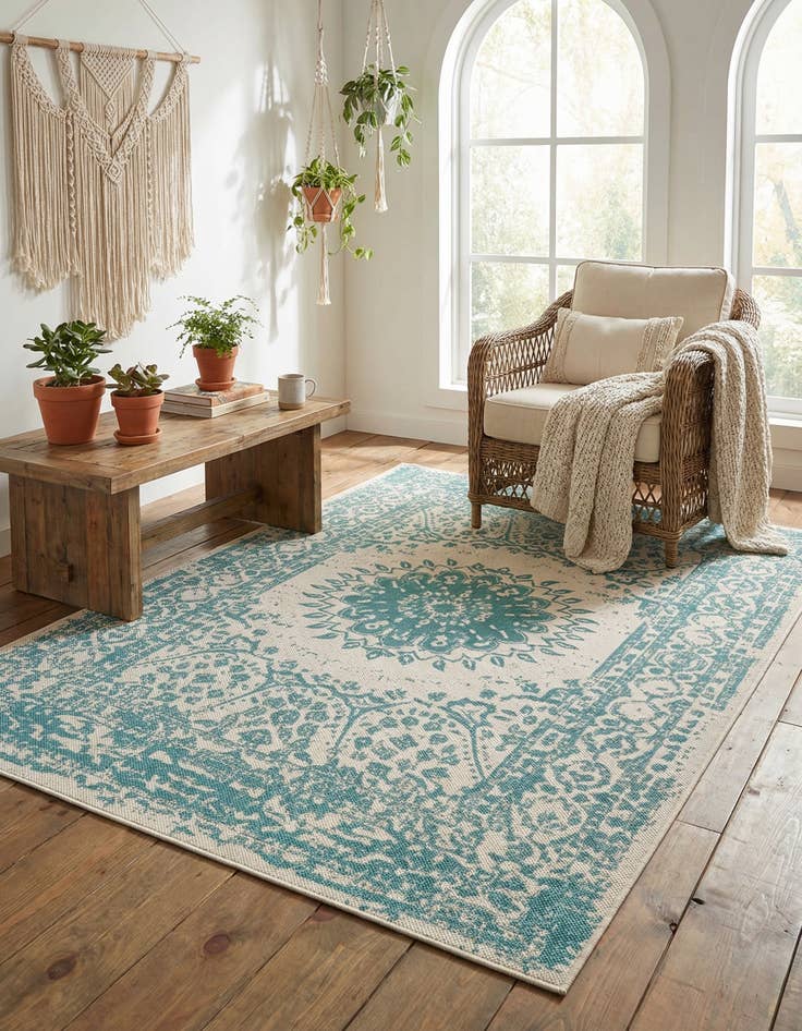 Detail image of 5' 3 x 8'  Washable Traditional Indoor / Outdoor Rug