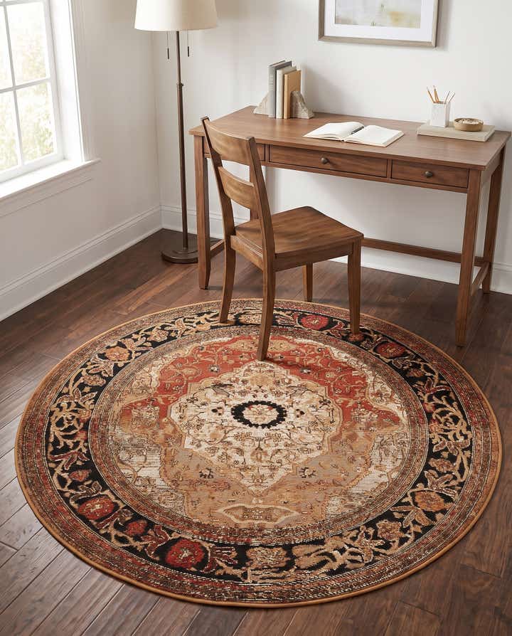 5' x 5' Easy-Clean Traditional Indoor / Outdoor Round Rug