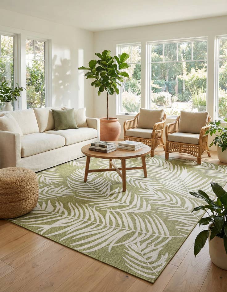 Detail image of 10' x 13'  Washable Botanical Indoor / Outdoor Rug