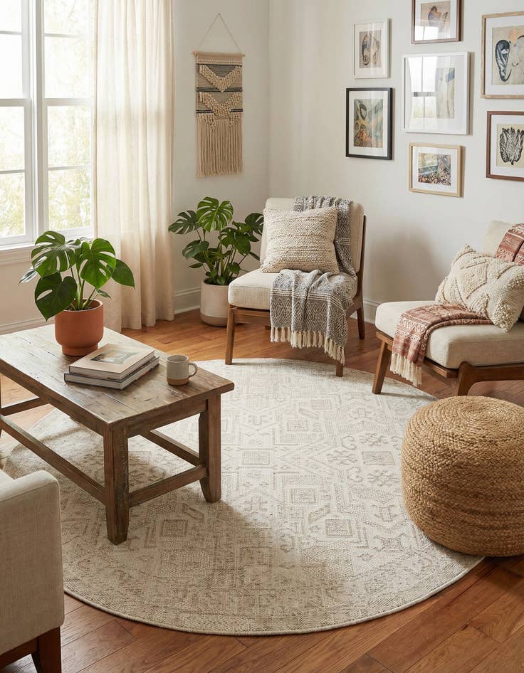 Detail image of 5' 3 x 5' 3 Easy-Clean Aztec Indoor / Outdoor Round Rug