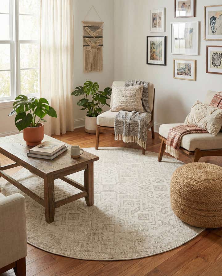 5' 3 x 5' 3 Easy-Clean Aztec Indoor / Outdoor Round Rug