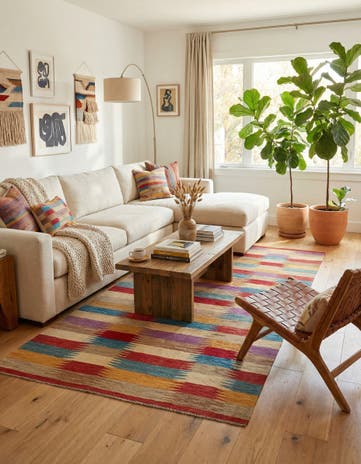 6' 4 x 9' 8 Hand Woven Kilim Modern Wool Rug