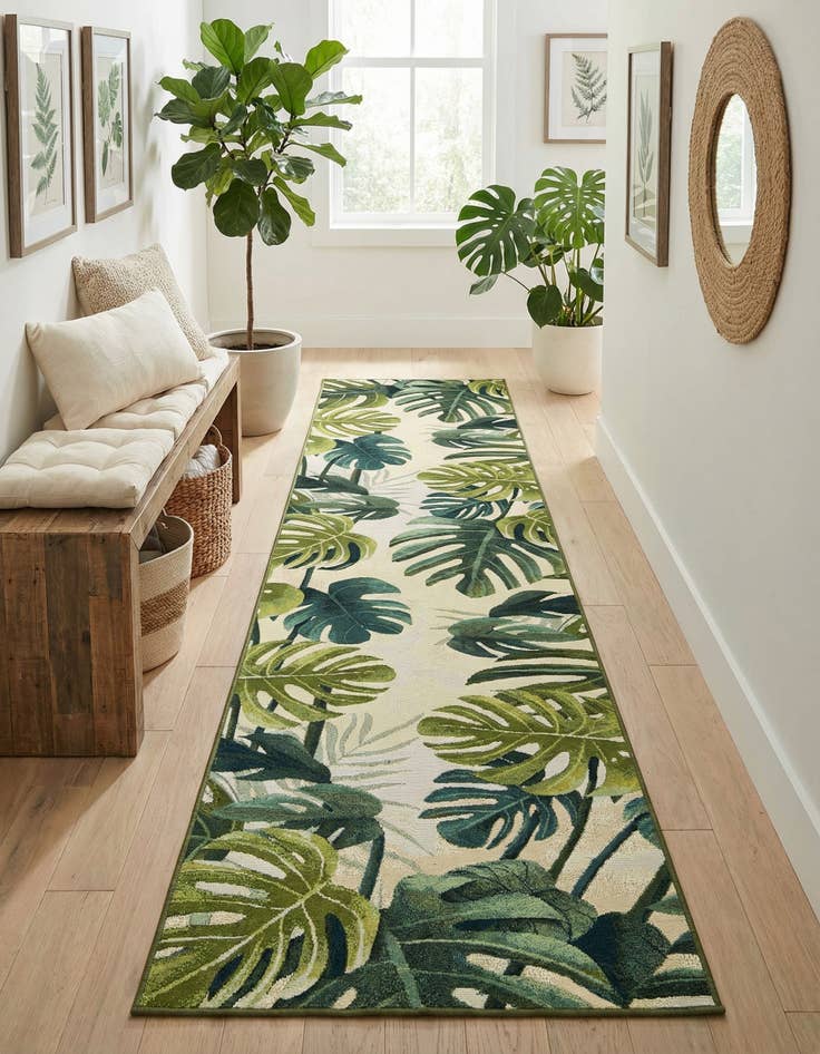 Detail image of 2' 7 x 12' Easy-Clean Botanical Indoor / Outdoor Runner Rug