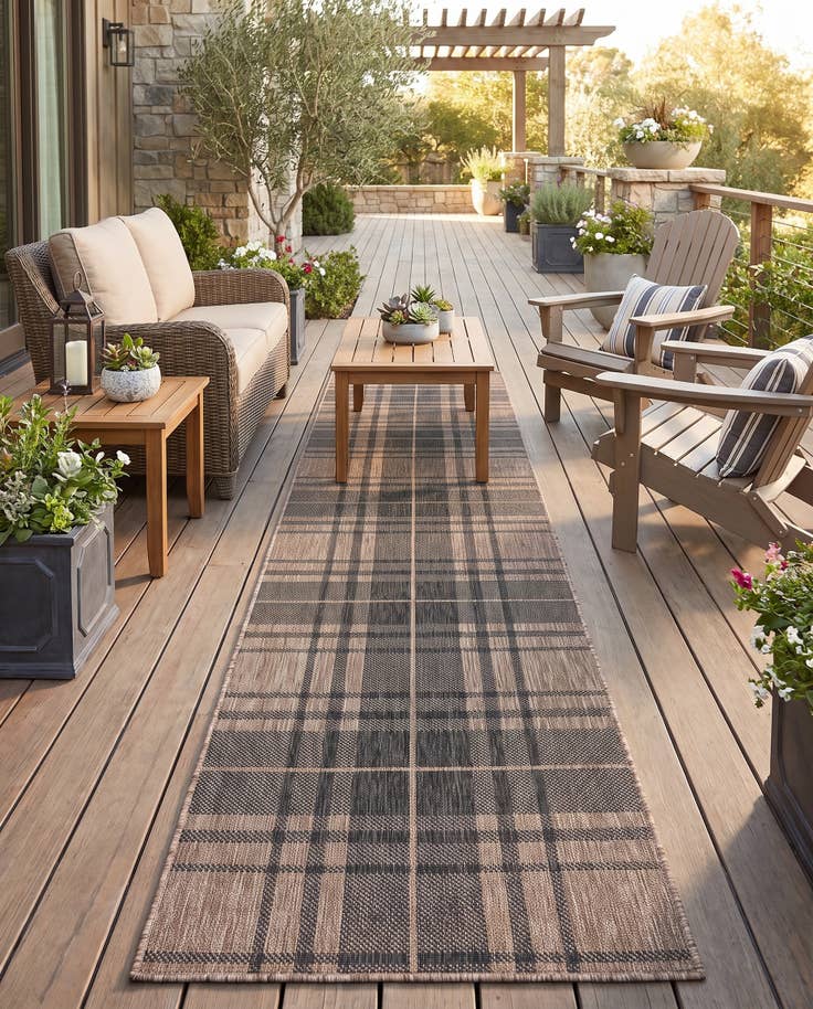 Detail image of 2' 7 x 12' Easy-Clean Checkered Indoor / Outdoor Runner Rug