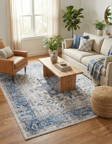 Royal Blue Washable Yara Square Rug
