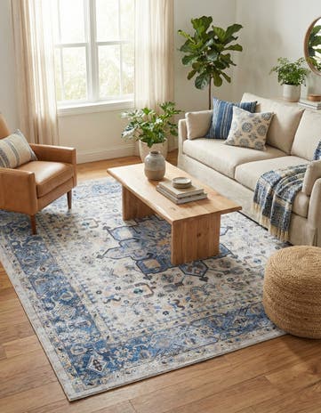 Royal Blue Washable Yara Square Rug