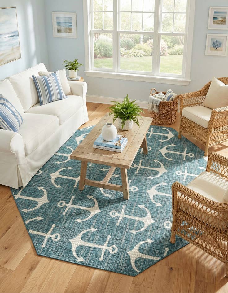 Detail image of 7' 10 x 7' 10  Washable Coastal Indoor / Outdoor Octagon Rug
