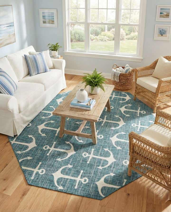 7' 10 x 7' 10 Easy-Clean Coastal Indoor / Outdoor Octagon Rug
