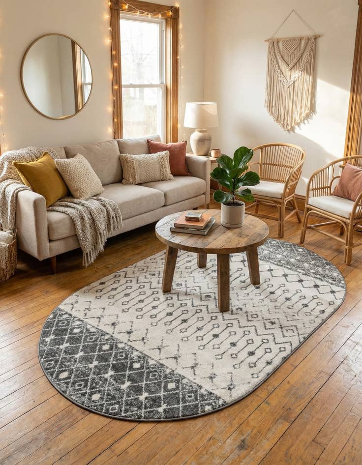 Detail image of  5' 3 x 8' Moroccan Trellis Oval Rug