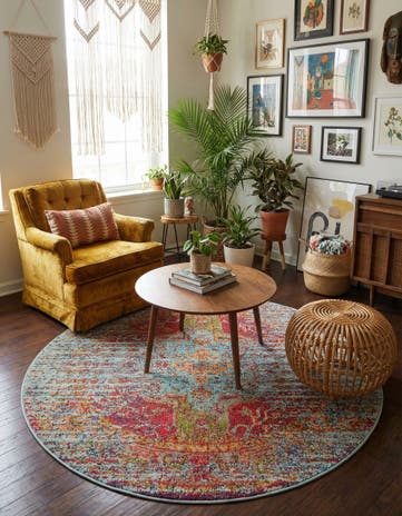 Blue Washable Arte Round Rug