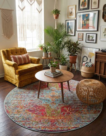 Blue Washable Arte Round Rug