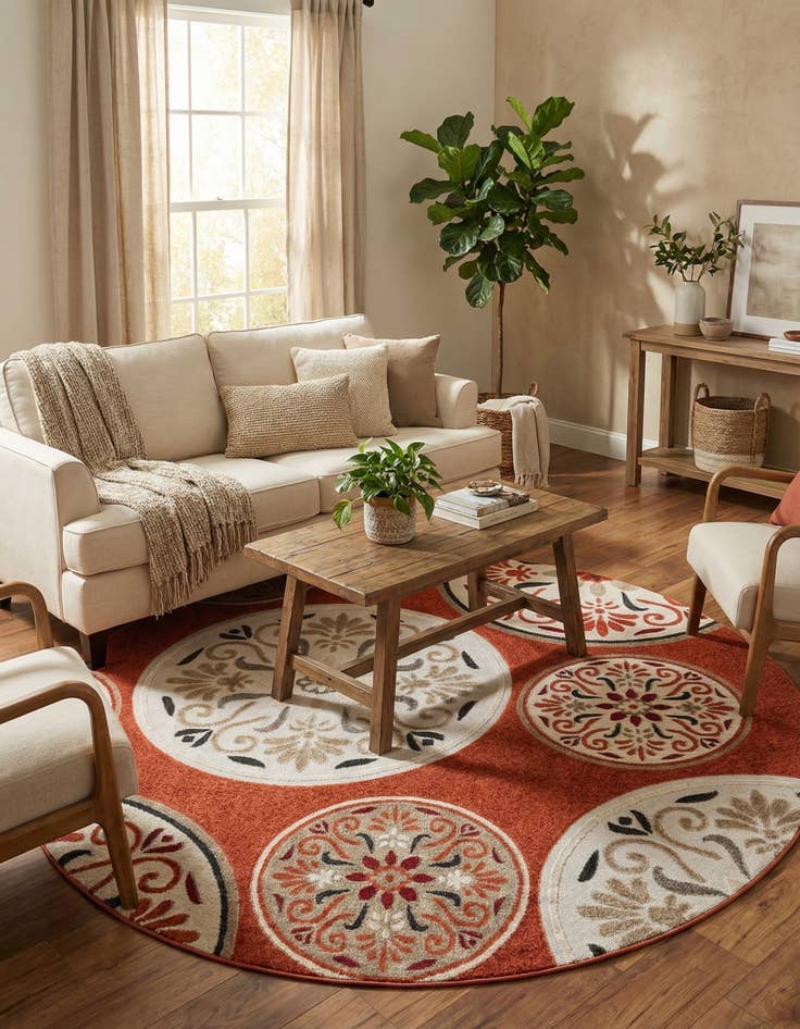 Detail image of 7' 10 x 7' 10  Washable Modern Indoor / Outdoor Round Rug