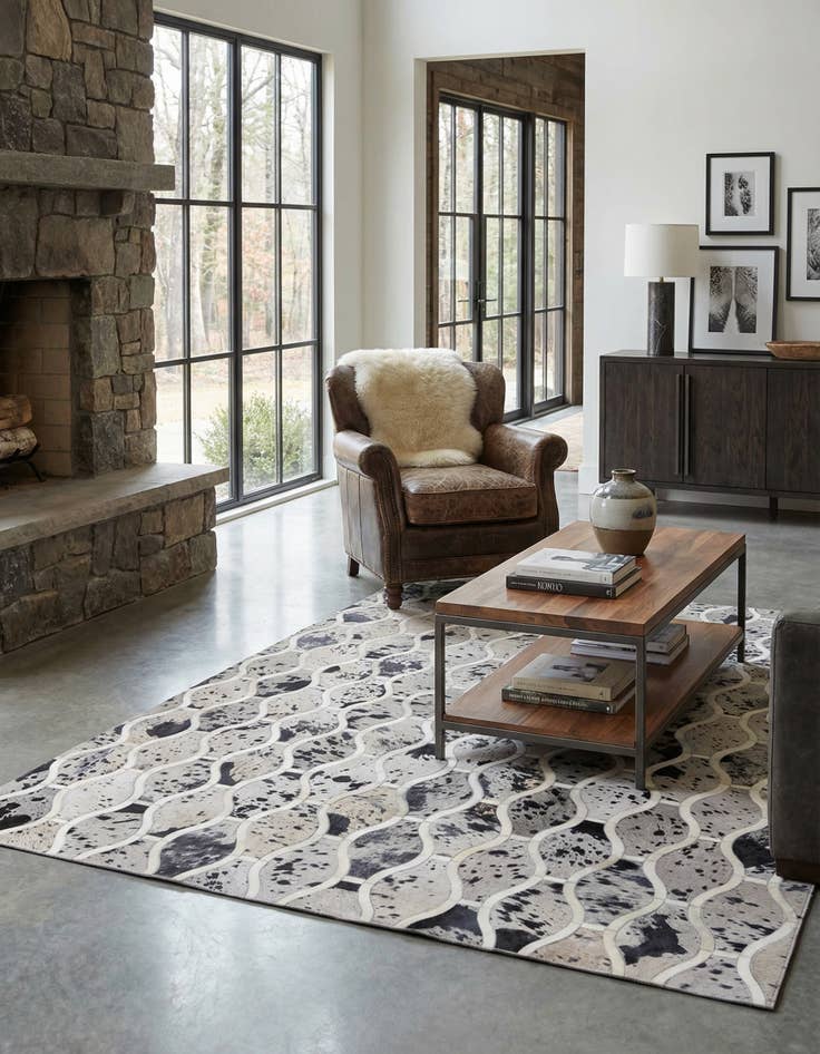 Detail image of 4' 11 x 7' 9 Cowhide Stocks Rug