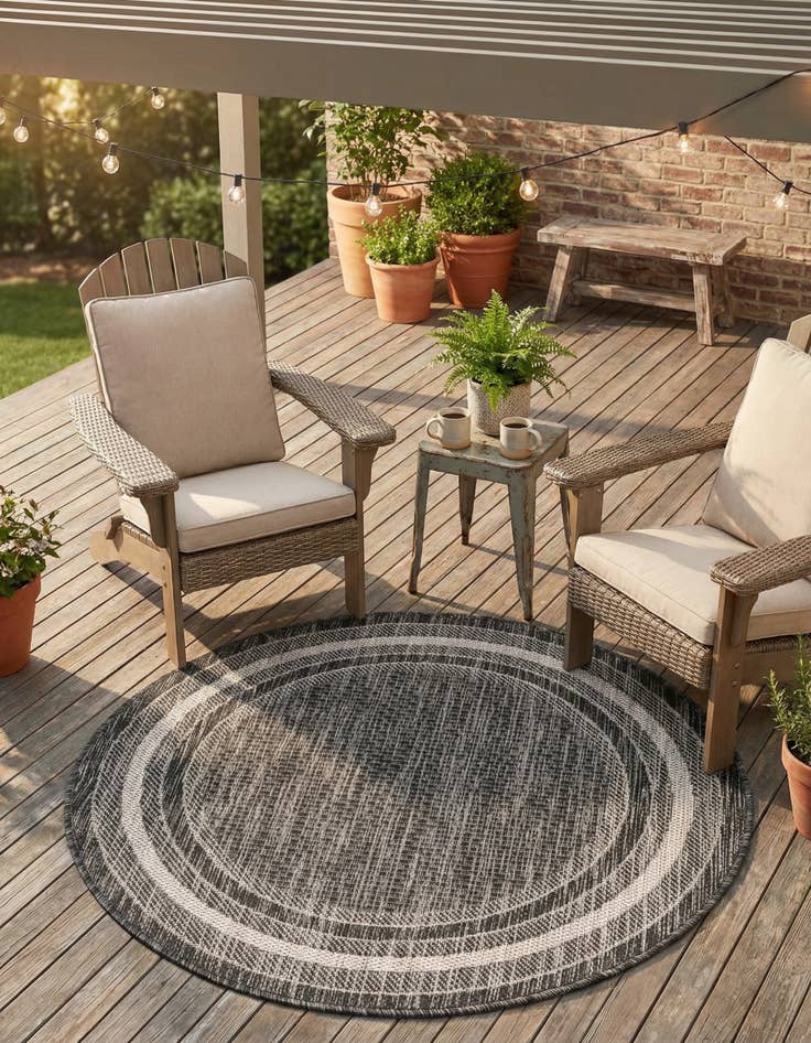 Detail image of 3' x 3'  Washable Border Indoor / Outdoor Round Rug