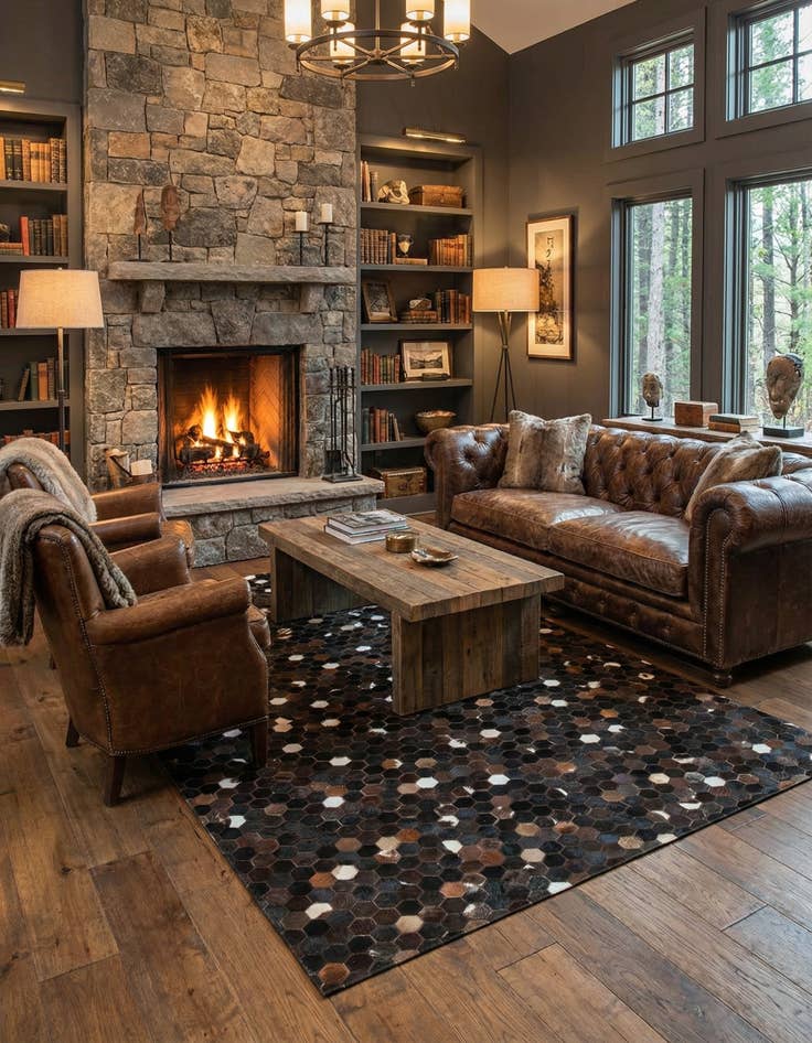 Detail image of 5' 1 x 8' Cowhide Leather Rug