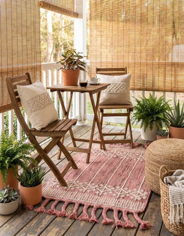 SOFT PINK Easy-Clean Eco Bohemian Indoor / Outdoor Rug
