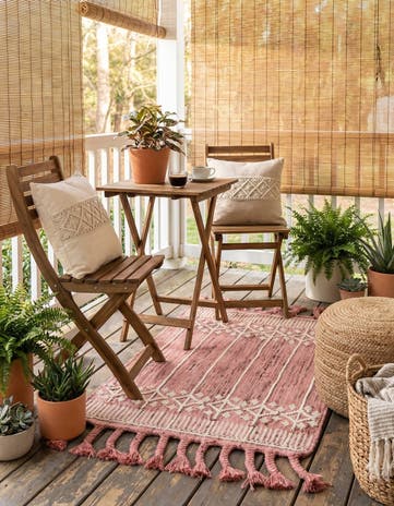 SOFT PINK Easy-Clean Eco Bohemian Indoor / Outdoor Rug