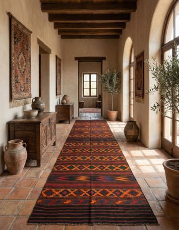 5' 4 x 11' 3 Hand Woven Kilim Fars Wool Runner Rug