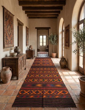 5' 4 x 11' 3 Hand Woven Kilim Fars Wool Runner Rug