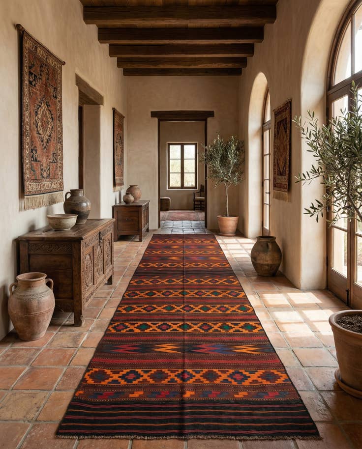 Detail image of 5' 4 x 11' 3 Hand Woven Kilim Fars Wool Runner Rug