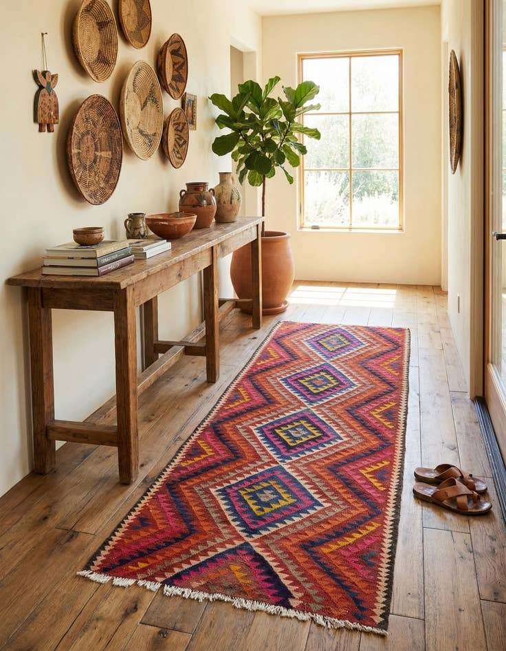 Detail image of 4' x 9'  Hand Woven Kilim Fars Wool Runner Rug