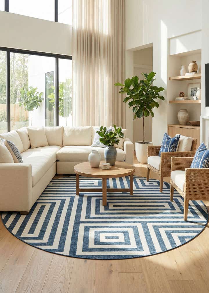 13' x 13' Easy-Clean Modern Indoor / Outdoor Round Rug