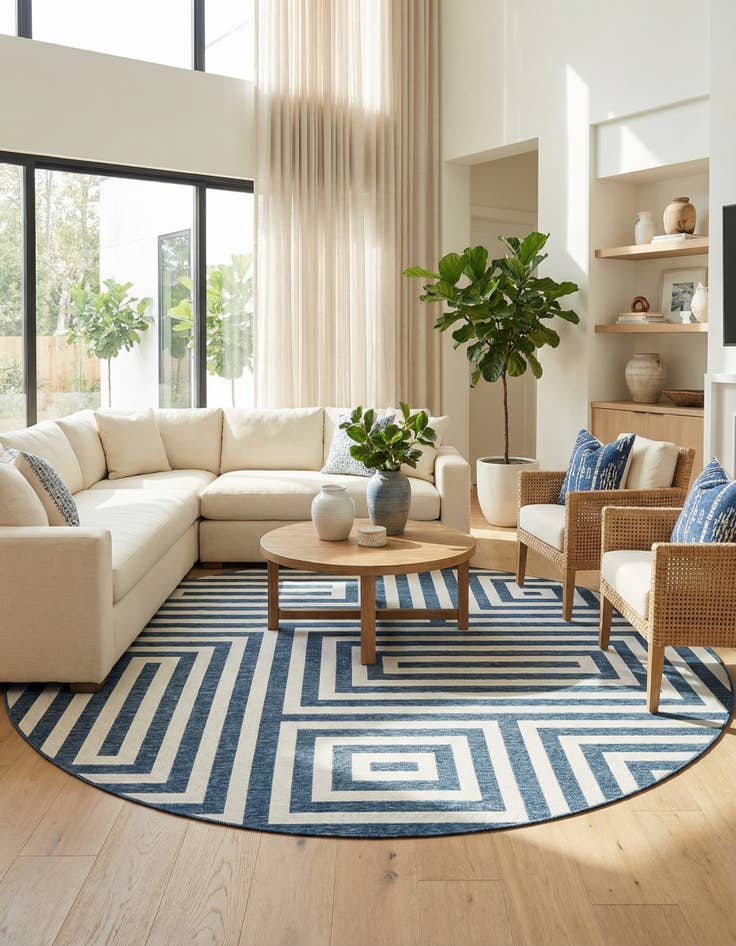 Detail image of 13' x 13'  Washable Modern Indoor / Outdoor Round Rug