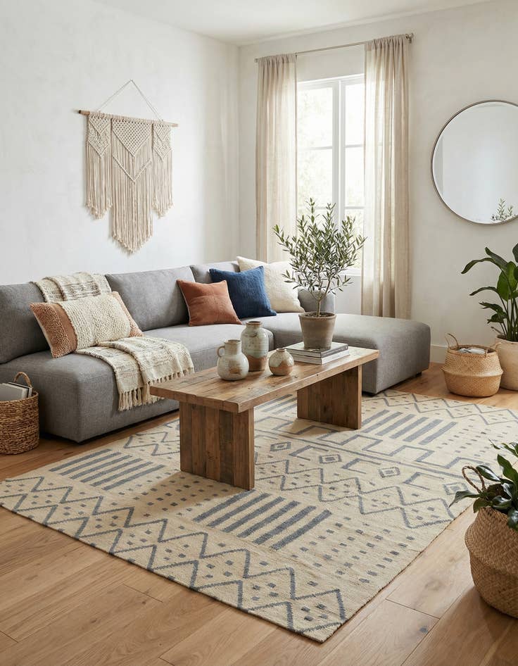 Detail image of 6' x 7' 6  Hand Woven Kilim Modern Wool Rug