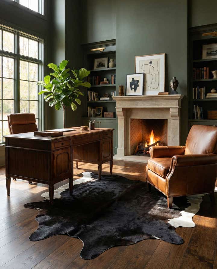 5' x 5' 8 Cowhide Leather Freeform Rug