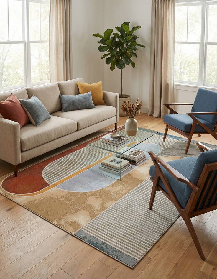 Detail image of 5' 3 x 8'  Washable Modern Indoor / Outdoor Rug